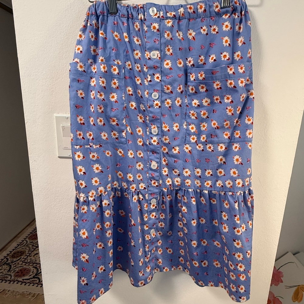 Autumn Adeigbo Light Blue Floral Button-Front Midi Skirt